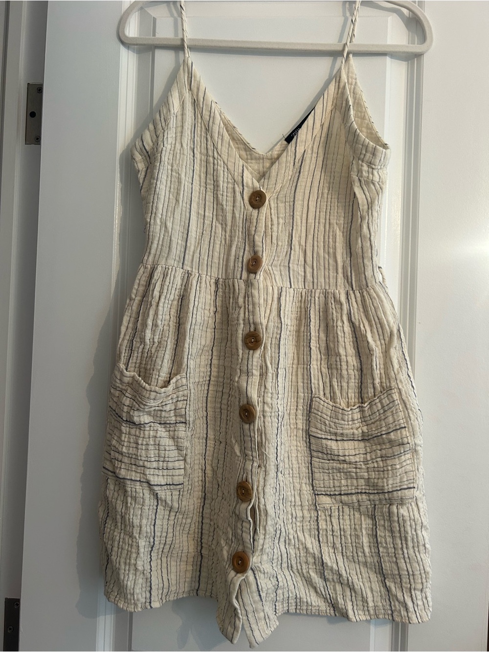 Zara Striped Button-Front Cotton Sundress in Cream and Black